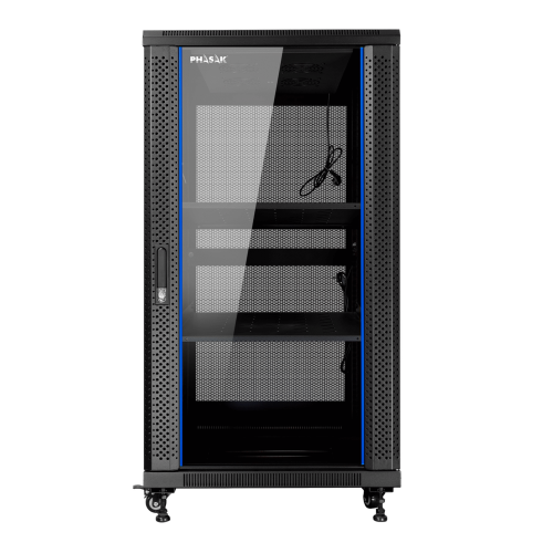 ARMARIO RACK DE SUELO 19" PHASAK PRO 27U NEGRO 600x600 MONTADO PHO 6627