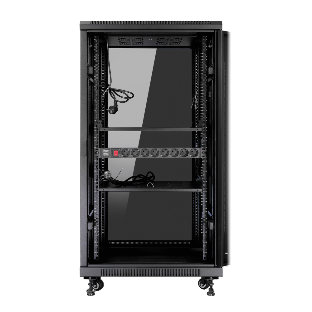 ARMARIO RACK DE SUELO 19" PHASAK PRO 27U NEGRO 600x600 MONTADO PHO 6627