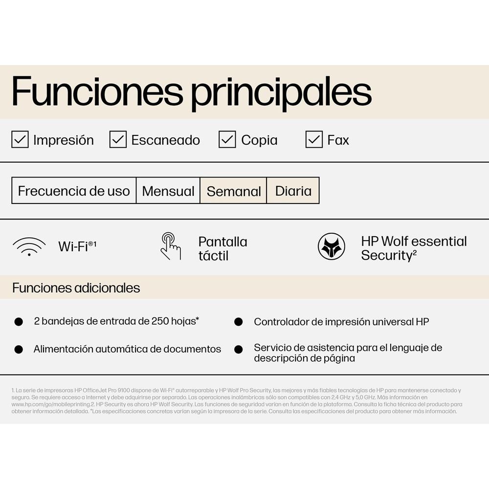MULTIFUNCION INYECCION HP OFFICEJET PRO 9125E COLOR FAX/ A4/ 22PPM/ USB/ RED/ WIFI/ DUPLEX TODAS LAS FUNCIONES