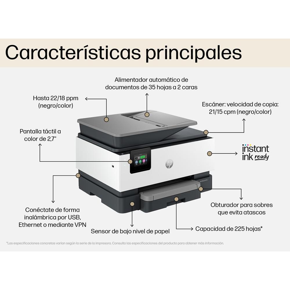 MULTIFUNCION INYECCION HP OFFICEJET PRO 9125E COLOR FAX/ A4/ 22PPM/ USB/ RED/ WIFI/ DUPLEX TODAS LAS FUNCIONES