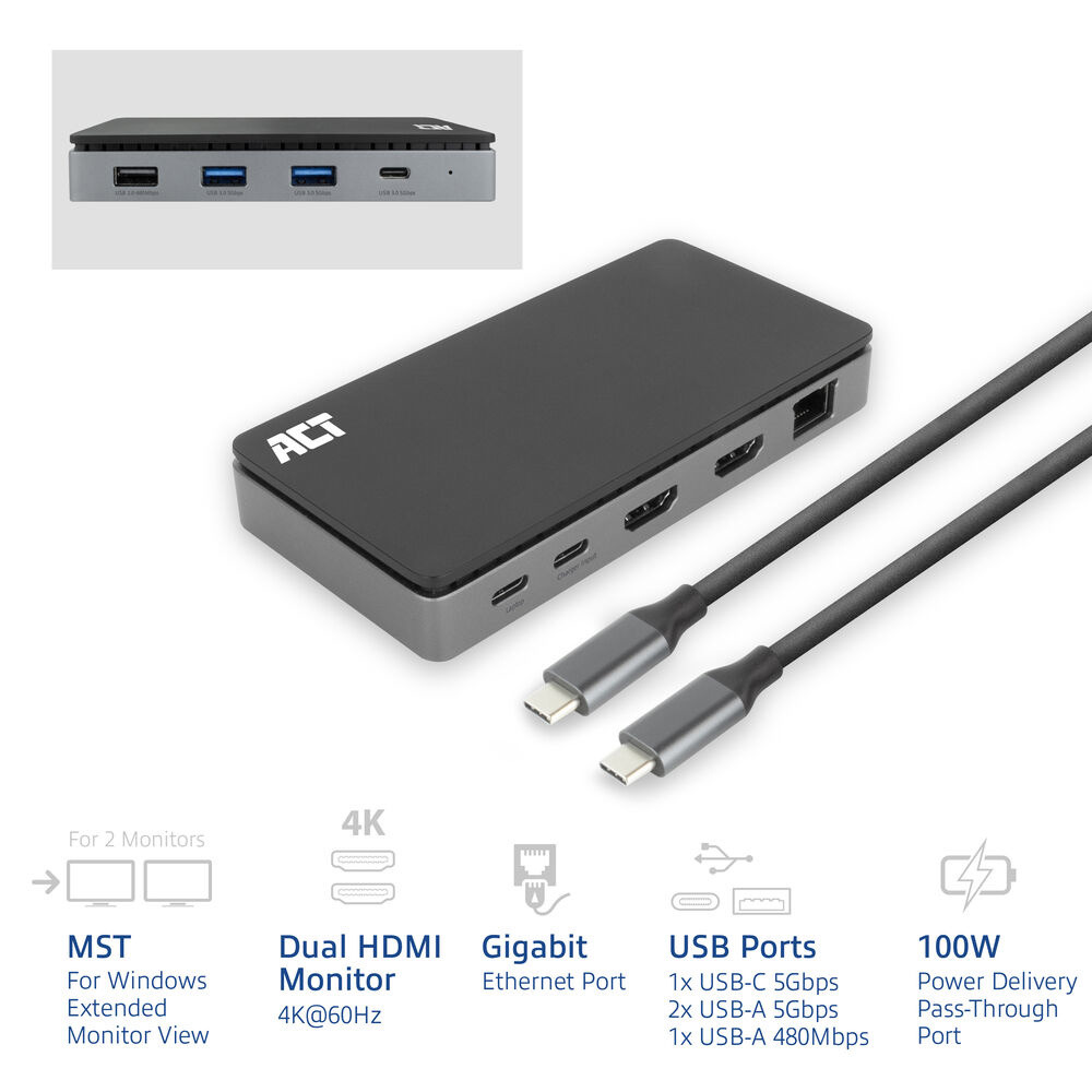 DOCKING STATION USB-C 2 HDMI 4K 100W ACT CONNECTIVITY