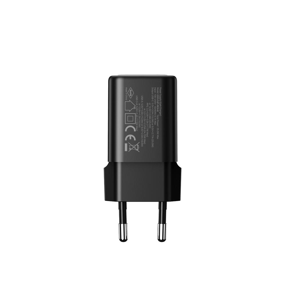 CARGADOR USB DE PARED COOLBOX 25W GAN USB TIPO A / USB TIPO C NEGRO