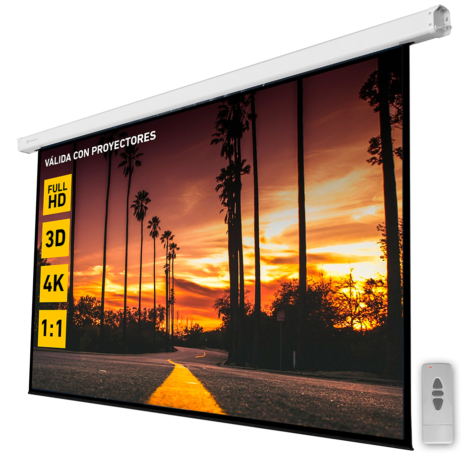 PANTALLA ELECTRICA VIDEOPROYECTOR PARED Y TECHO PHOENIX 112´´ RATIO 1:1 / 4:3 / 16:9 2M X 2 M POSICION AJUSTABLE / CARCASA BLANCA / TELA SUPER RESISTENTE