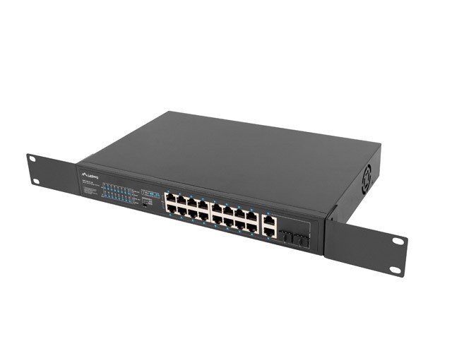 SWITCH LANBERG 18 PUERTOS 100MB 16xPOE+/2x GBIT ETHER 150W RACK 10"/19"
