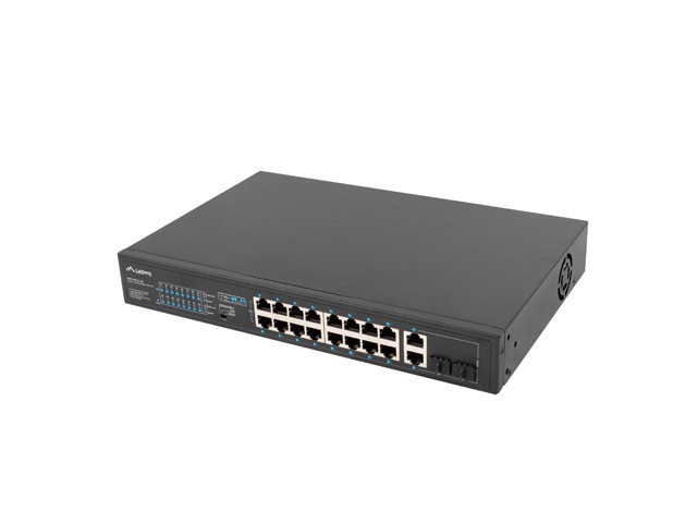 SWITCH LANBERG 18 PUERTOS 100MB 16xPOE+/2x GBIT ETHER 150W RACK 10"/19"