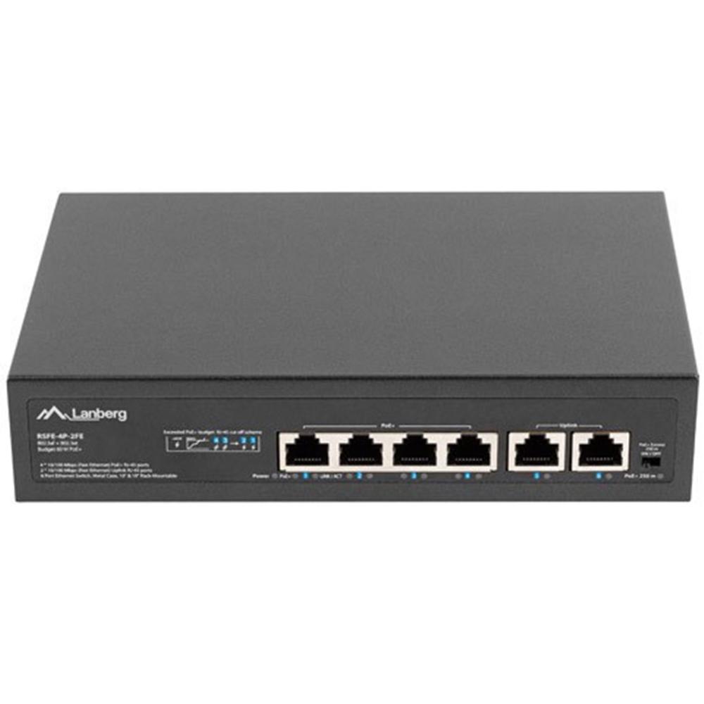 SWITCH LANBERG 6 PUERTPS 100MB 4xPOE+/ 2x FAST ETHER 60W RACK 10"/19"