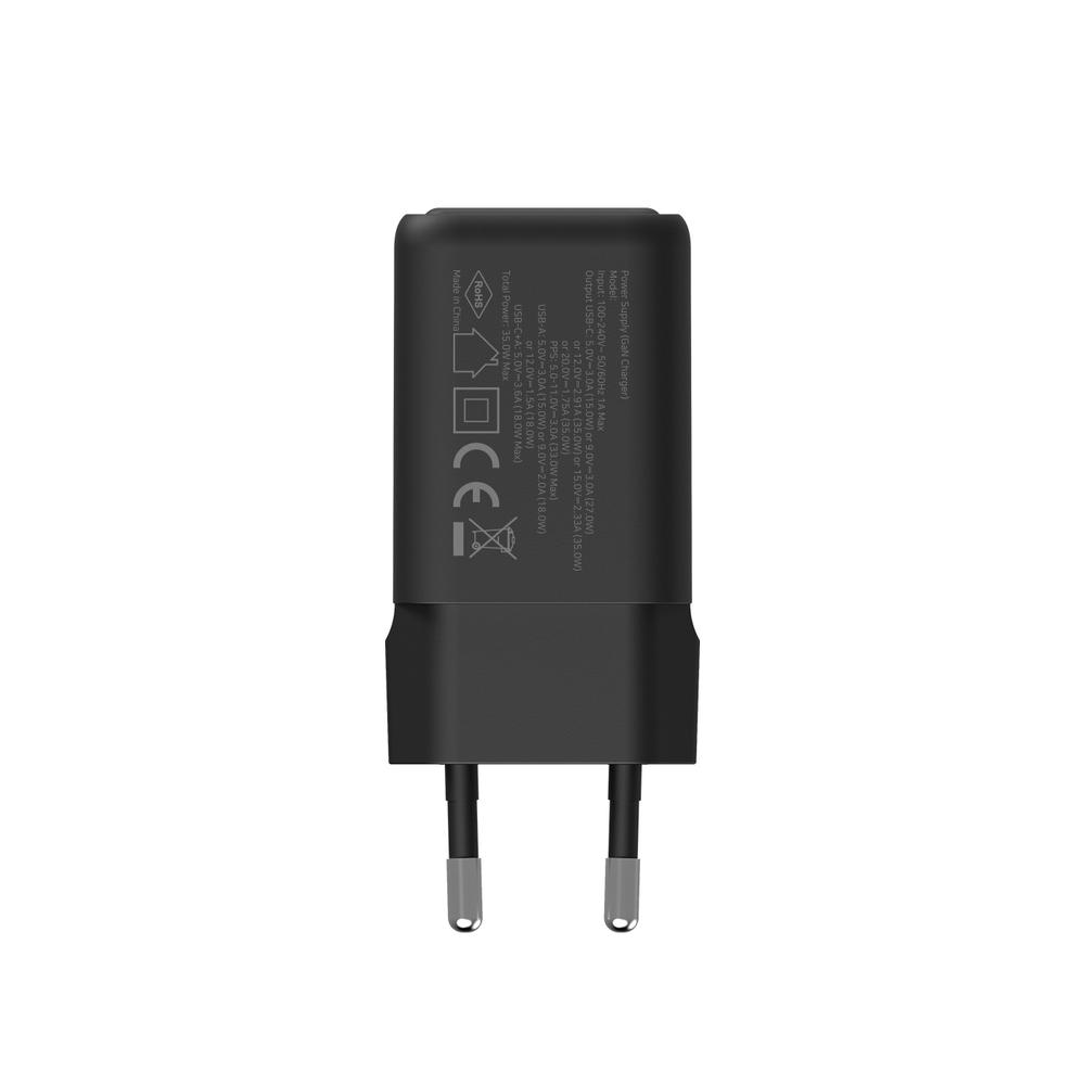 CARGADOR USB DE PARED COOLBOX 35W GAN USB TIPO A / USB TIPO C NEGRO