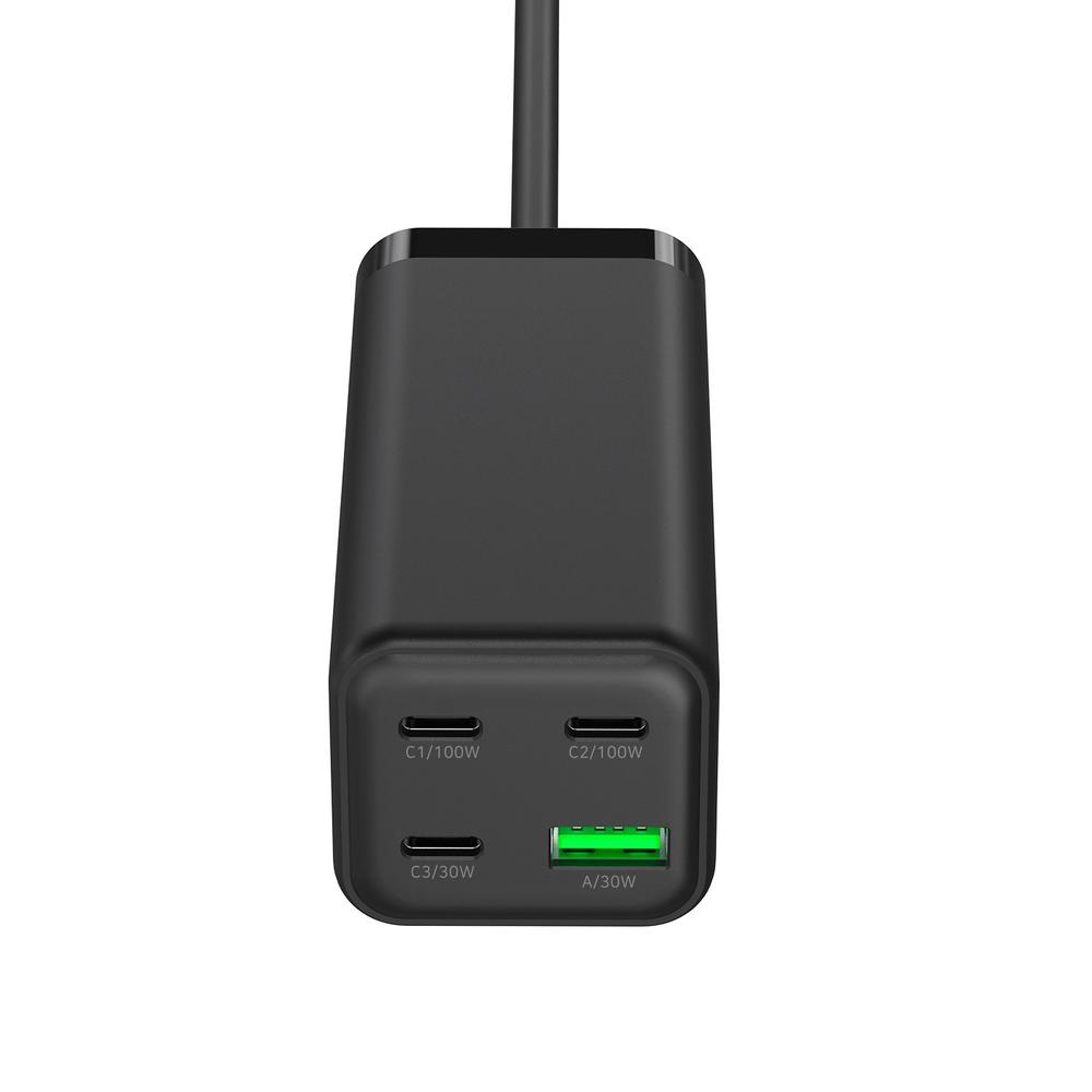 ESTACION DE CARGA USB COOLBOX 100W GAN 3X USB TIPO C / 1X USB TIPO A NEGRO CABLE 1.5M NEGRO