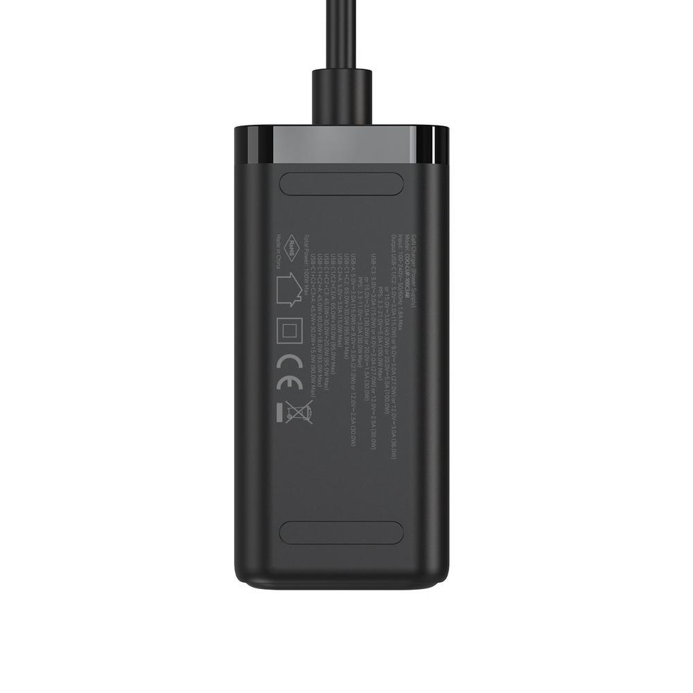 ESTACION DE CARGA USB COOLBOX 100W GAN 3X USB TIPO C / 1X USB TIPO A NEGRO CABLE 1.5M NEGRO