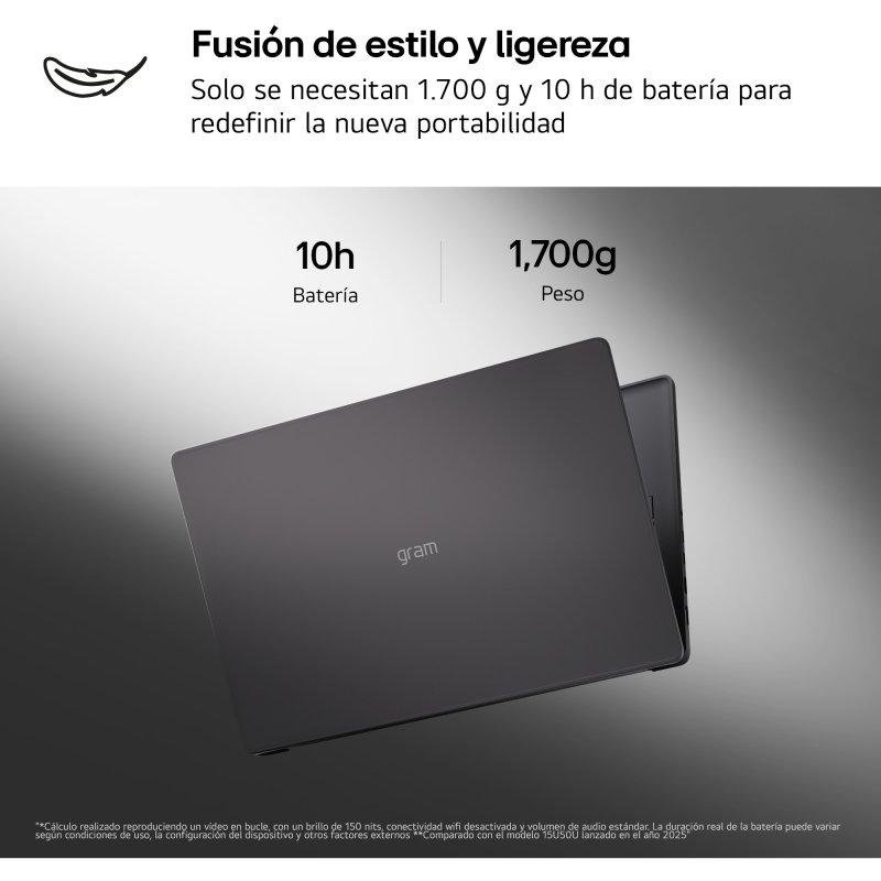 PORTATIL LG GRAM BOOK 15U50U-G.AA55BN U5-115U/ 16GB/ SSD 512GB/ 15" FHD/ W11H