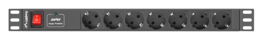 Lanberg PDU-07F-0200-BK unidad de distribución de energía (PDU) 7 salidas AC 1U Negro