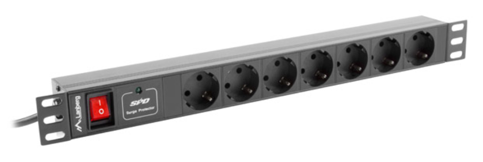 Lanberg PDU-07F-0200-BK unidad de distribución de energía (PDU) 7 salidas AC 1U Negro