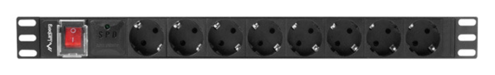 Lanberg PDU-08F-0200-BK unidad de distribución de energía (PDU) 8 salidas AC 1U Negro