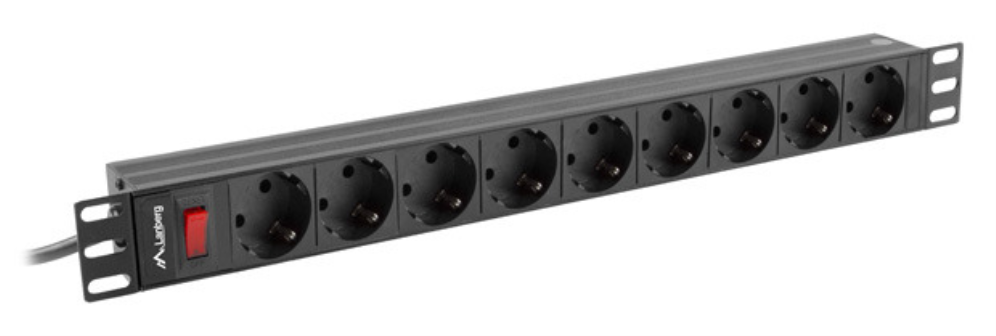 Lanberg PDU-09F-0300-BK unidad de distribución de energía (PDU) 9 salidas AC 1U Negro, Gris