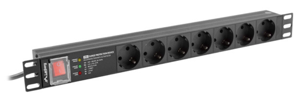 Lanberg PDU-PRO-07F-0200-BK unidad de distribución de energía (PDU) 6 salidas AC 1U Negro