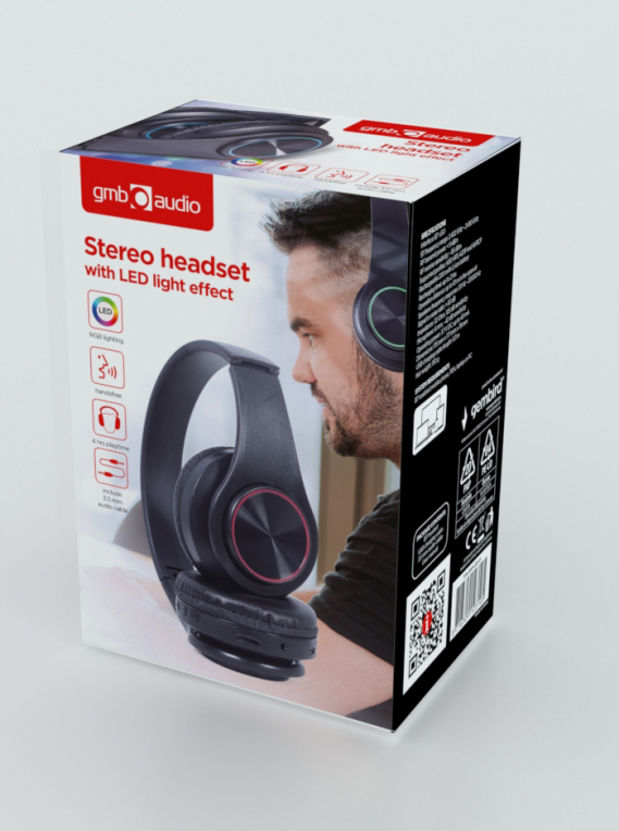 Gembird BHP-LED-01 auricular y casco Auriculares Inalámbrico y alámbrico Diadema Música/uso diario MicroUSB Bluetooth Negro
