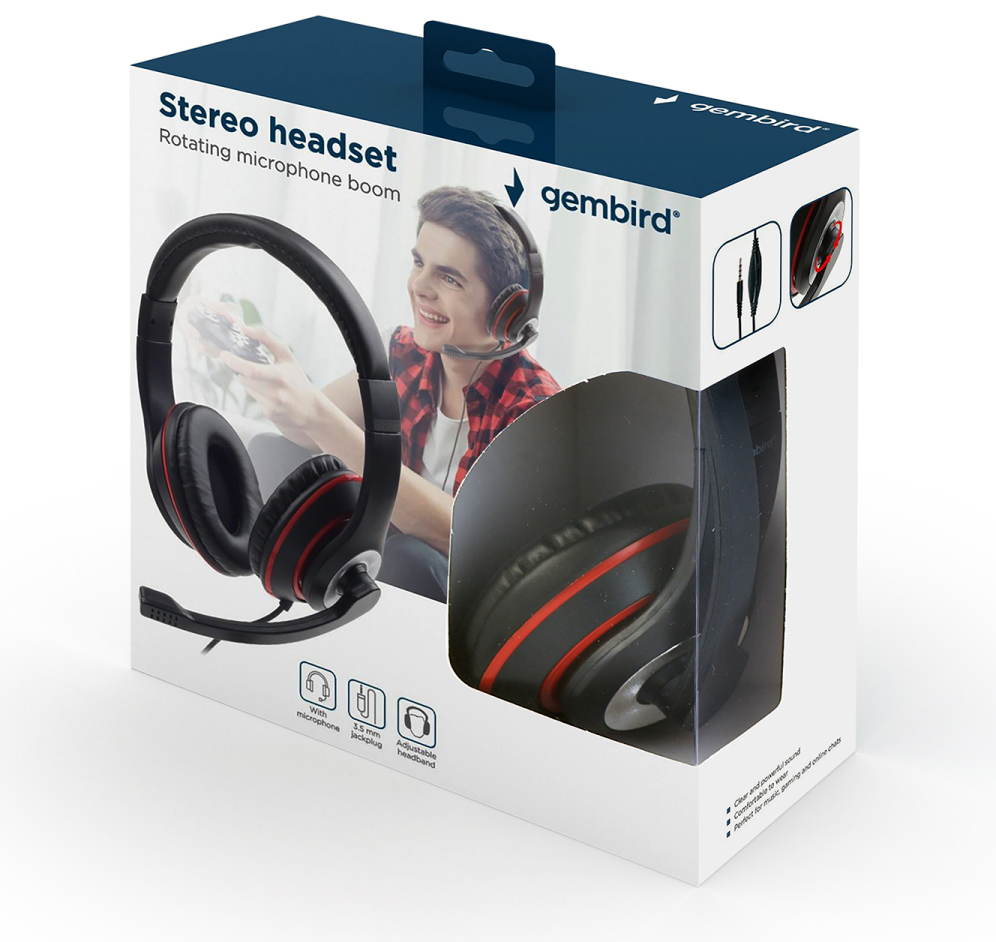 Gembird MHS-03-BKRD auricular y casco Auriculares Alámbrico Diadema Juego Negro, Rojo
