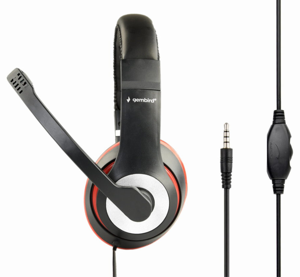 Gembird MHS-03-BKRD auricular y casco Auriculares Alámbrico Diadema Juego Negro, Rojo