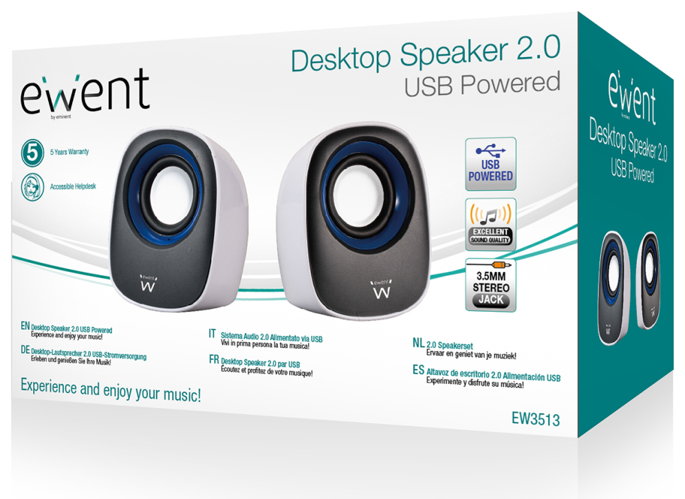 Ewent EW3513 altavoz De 1 vía Negro, Azul, Blanco Alámbrico 5 W