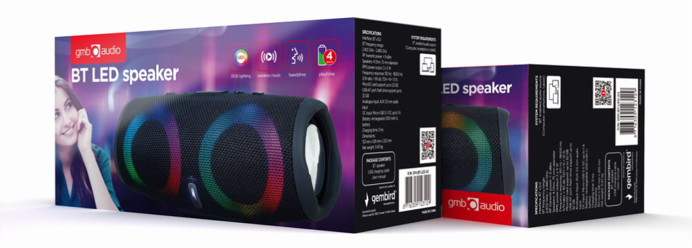 Gembird SPK-BT-LED-02 altavoz portátil o de fiesta Altavoz monofónico portátil Negro 10 W