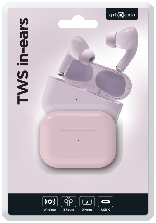 Gembird GMB Audio TWS-03-P auricular y casco Auriculares True Wireless Stereo (TWS) Dentro de oído Llamadas/Música USB Tipo C Bluetooth Rosa