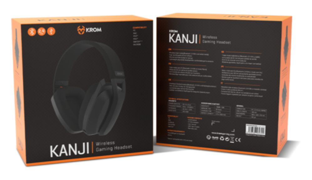Krom Kanji Auriculares Inalámbrico y alámbrico Diadema Juego USB Tipo C Bluetooth Negro