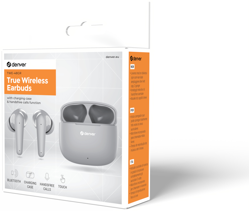 Denver TWE-48GR Auriculares True Wireless Stereo (TWS) Dentro de oído Llamadas/Música Bluetooth Gris