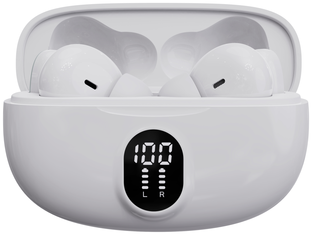 Denver TWE-57W auricular y casco Auriculares True Wireless Stereo (TWS) Clip de oreja Llamadas/Música USB Tipo C Bluetooth Base de carga Blanco