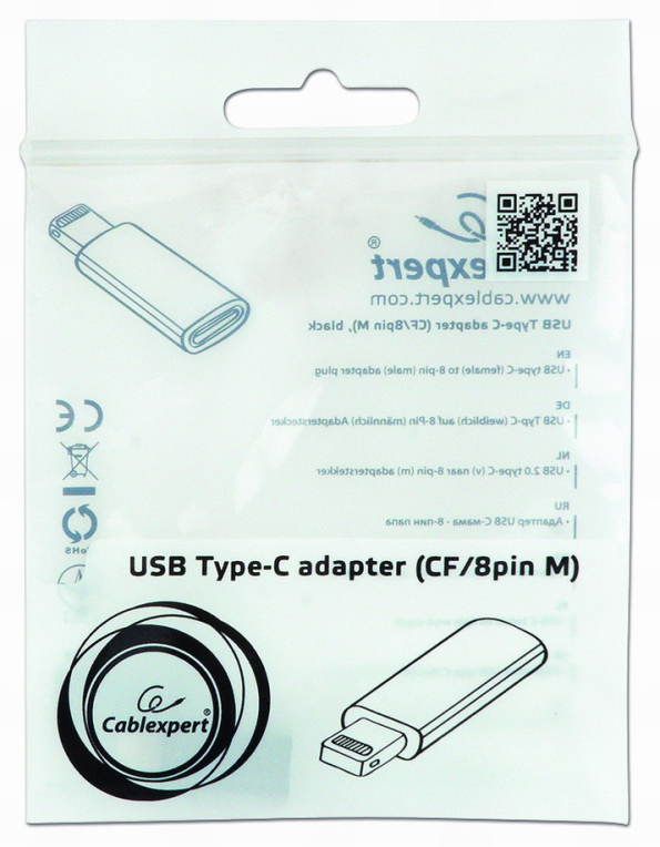 Gembird A-USB-CF8PM-01 cambiador de género para cable USB type-C 8 pines Negro