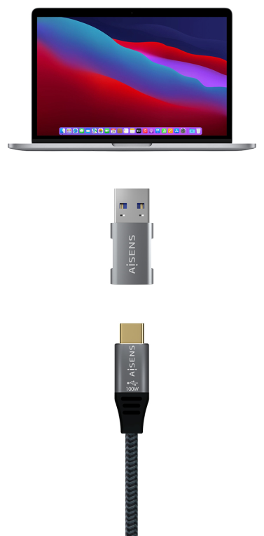 AISENS Mini Adaptador USB 3.2 GEN2 10G 3A, Tipo USB-C/H-A/M, Gris