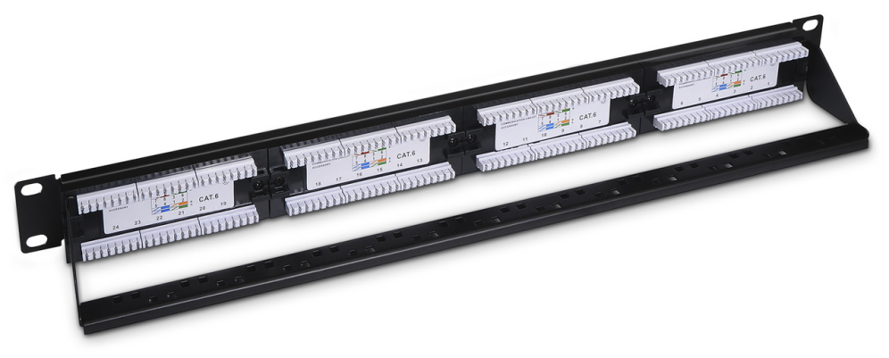 AISENS Panel De Parcheo De 24 Puertos RJ45 Cat.6 UTP, 19" 1U Dual IDC Con Gestion De Cables, Negro