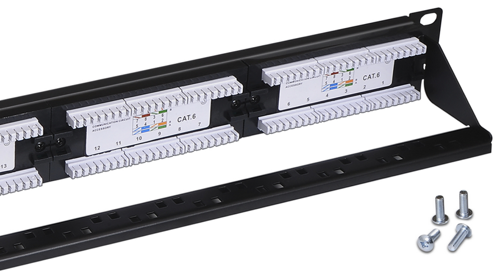 AISENS Panel De Parcheo De 24 Puertos RJ45 Cat.6 UTP, 19" 1U Dual IDC Con Gestion De Cables, Negro