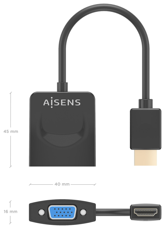 AISENS Conversor HDMI a SVGA, HDMI A/M-SVGA/H, Negro, 15?m