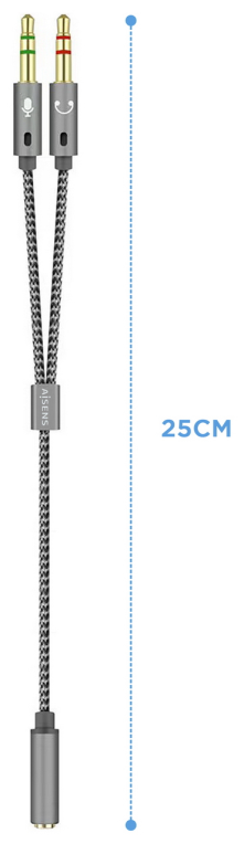AISENS Cable Adaptador Audio Jack 3.5 4pines/H-2xjack 3.5 3pines/M, Gris, 25cm