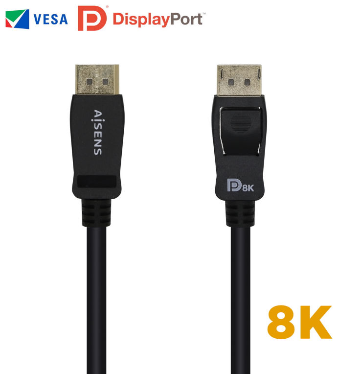 AISENS Cable Displayport Certificado V1.4 8k@60hz, DP/M-DP/M, Negro, 2.0m