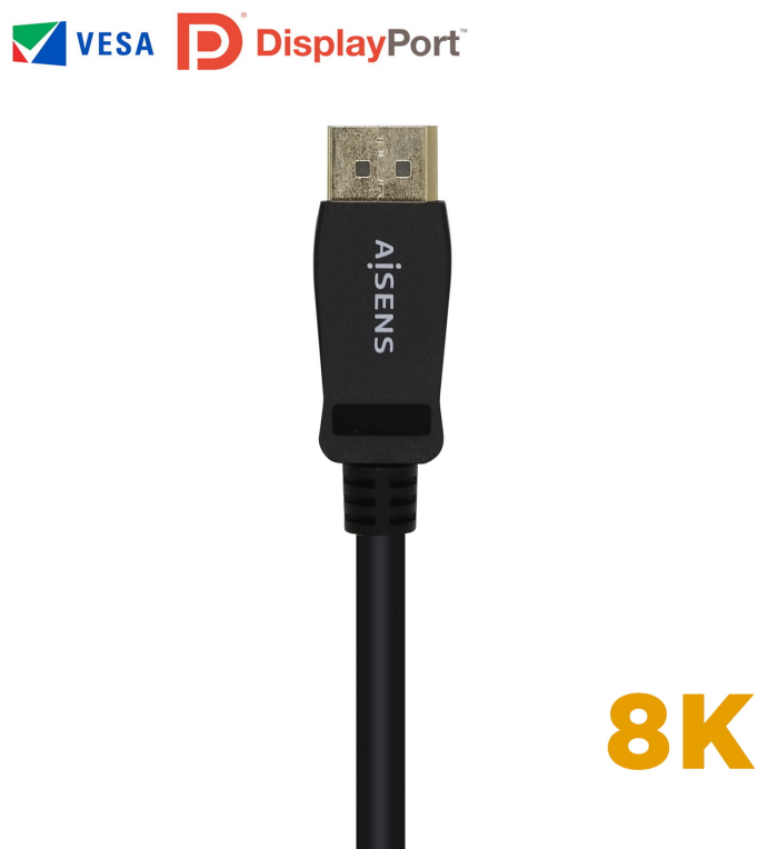 AISENS Cable Displayport Certificado V1.4 8k@60hz, DP/M-DP/M, Negro, 2.0m