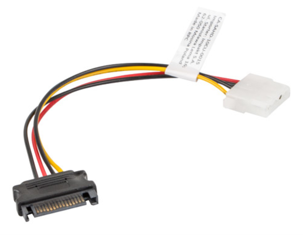 Lanberg CA-SAHD-10CU-0015 cable de SATA 0,15 m Molex (4-pin) SATA de 15 pines Negro, Rojo, Amarillo