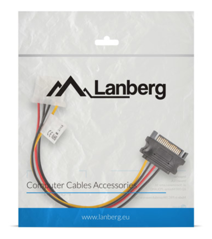Lanberg CA-SAHD-10CU-0015 cable de SATA 0,15 m Molex (4-pin) SATA de 15 pines Negro, Rojo, Amarillo