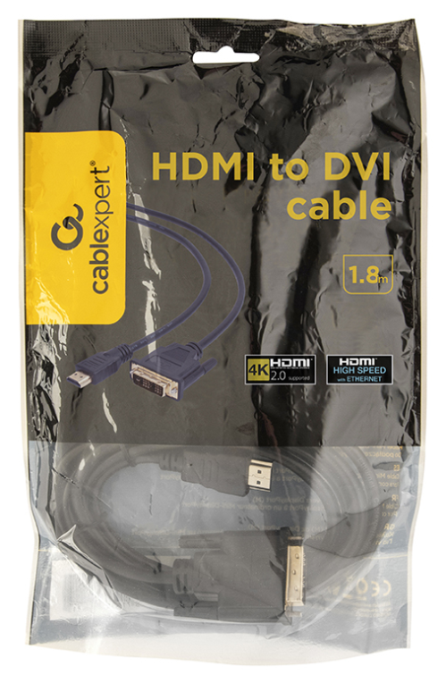 Gembird 1.8m, HDMI/DVI, M/M 1,8 m DVI-D Negro