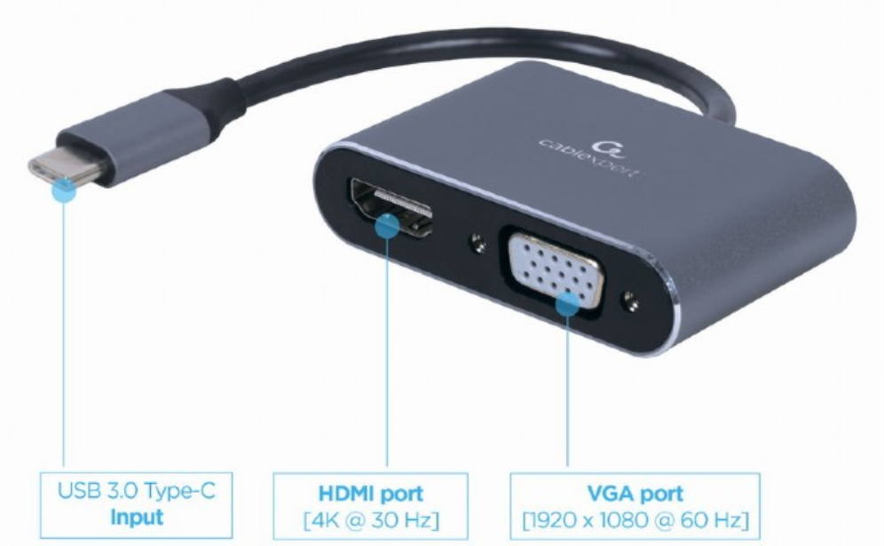 Gembird A-USB3C-HDMIVGA-01 Adaptador gráfico USB 3840 x 2160 Pixeles Gris