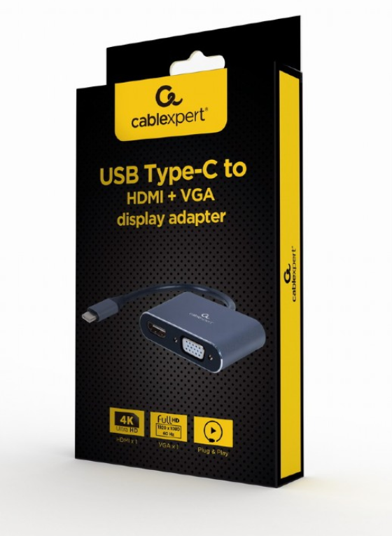 Gembird A-USB3C-HDMIVGA-01 Adaptador gráfico USB 3840 x 2160 Pixeles Gris