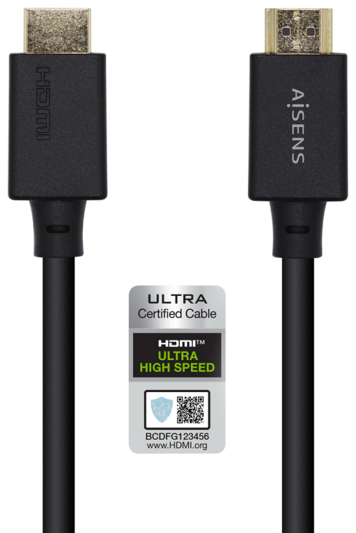 AISENS Cable HDMI V2.1 Ultra Alta Velocidad / HEC Certificado 8k@60Hz 48Gbps, A/M-A/M, Negro, 2.0m