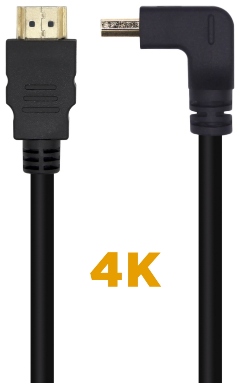 AISENS Cable HDMI V2.0 Acodado Premium Alta Velocidad / HEC 4K@60Hz 18Gbps, A/M-A/M, Negro, 1.0m