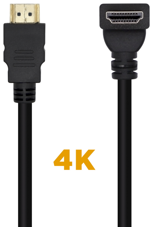 AISENS Cable HDMI V2.0 Acodado Premium Alta Velocidad / HEC 4K@60Hz 18Gbps, A/M-A/M, Negro, 1.0m