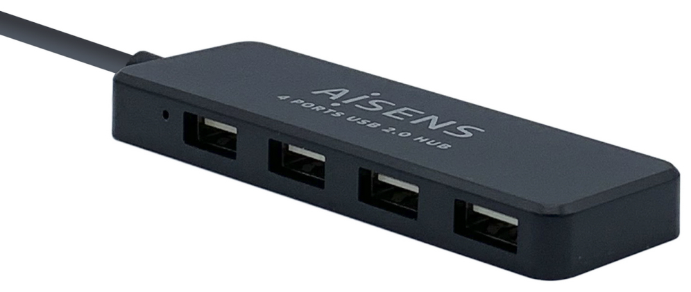 AISENS Hub USB 2.0, Tipo A/M - 4 x Tipo A/H, Negro, 30 cm