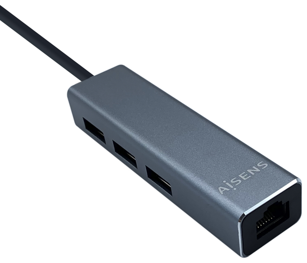 AISENS Conversor USB 3.0 a ethernet gigabit 10/100/1000 Mbps + Hub 3 x USB 3.0, Gris, 15 cm