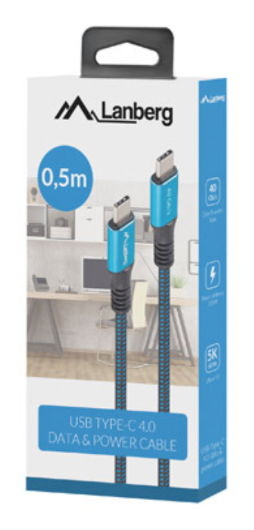 Lanberg CA-CMCM-45CU-0005-BK cable USB USB4 Gen 2x2 0,5 m USB C Negro, Azul