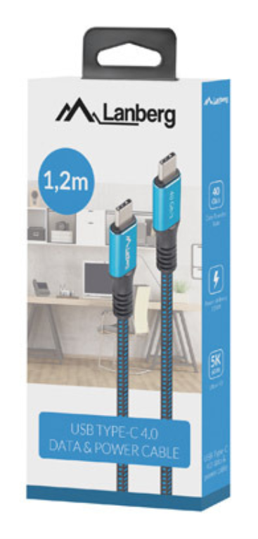 Lanberg CA-CMCM-45CU-0012-BK cable USB USB4 Gen 2x2 0,12 m USB C Negro, Azul