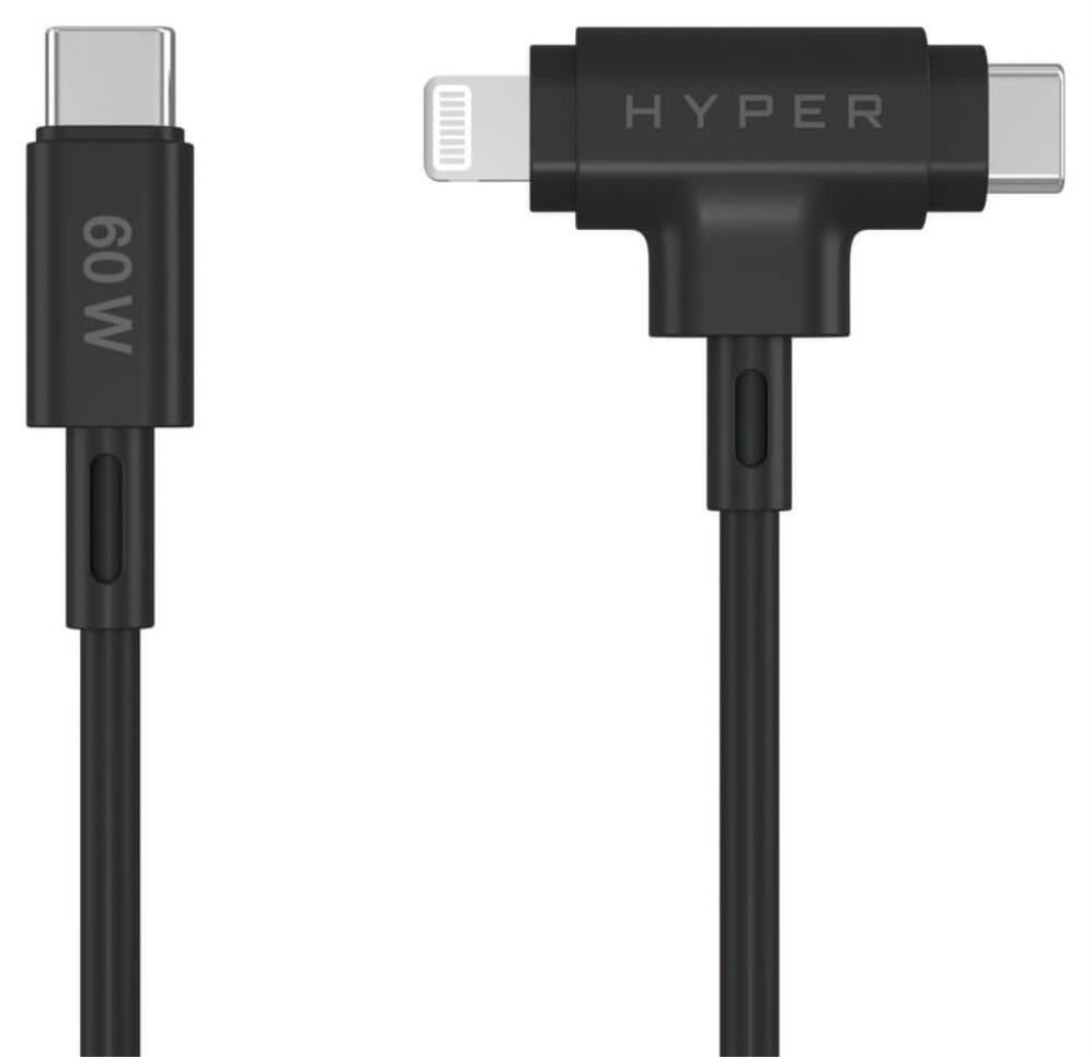 HYPER HyperJuice cable USB USB 2.0 1,5 m USB C USB C/Lightning 60 W Negro