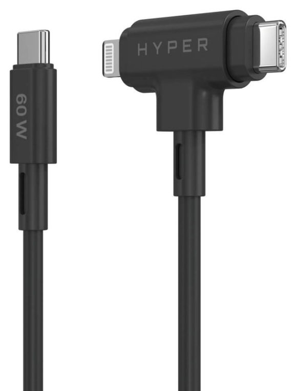 HYPER HyperJuice cable USB USB 2.0 1,5 m USB C USB C/Lightning 60 W Negro